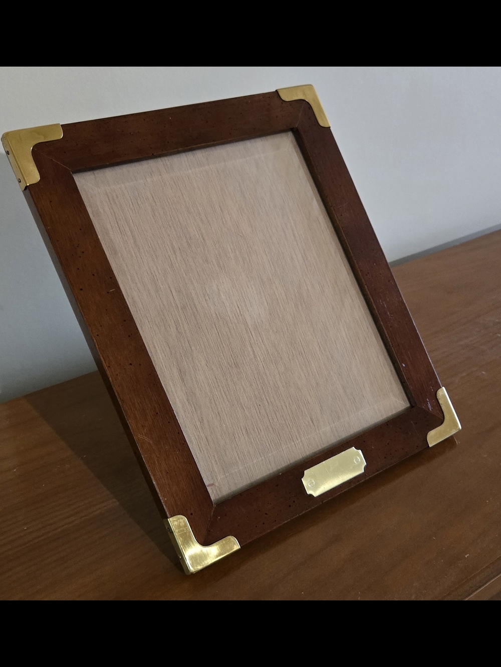 Vintage Campaign Picture Frame Mahogany Brass Wood Beveled Glass Taiwan ROC Heav